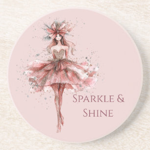 Sparkle Girl in Pink Rose Gold Dress Zandsteen Onderzetter
