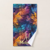 Sparkle Girly Navy Blue Paarse bladeren Bad Handdoek (Handdoek)