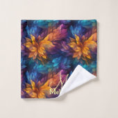 Sparkle Girly Navy Blue Paarse bladeren Bad Handdoek (Wasdoekje)