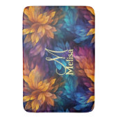 Sparkle Girly Navy Blue Paarse bladeren Badmat (Voorkant Verticaal)