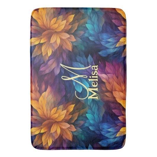 Sparkle Girly Navy Blue Paarse bladeren Badmat (Voorkant Verticaal)