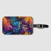 Sparkle Girly Navy Blue Paarse bladeren Bagagelabel (Voorkant (horizontaal))
