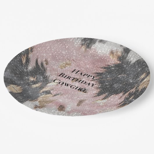 Sparkle Girly Pink Black Gold Cowgirl Koeienhuid Papieren Bordje (Gekanteld)