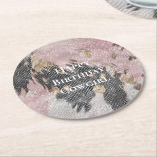 Sparkle Girly Pink Black Gold Cowgirl Koeienhuid Ronde Kartonnen Onderzetter