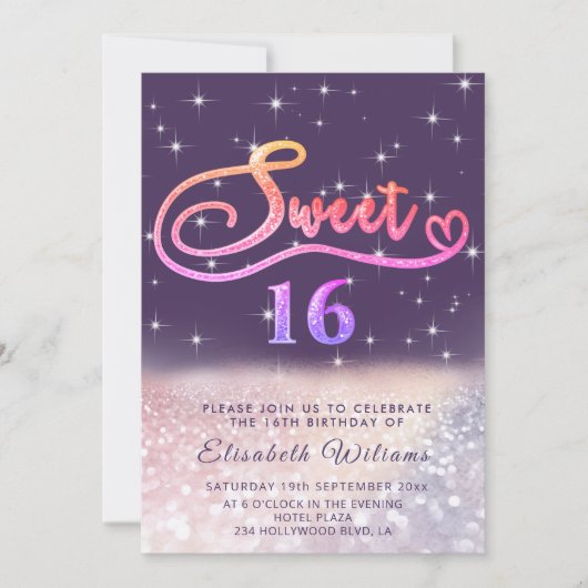 Sparkle Glam chic glitter script ombre Invitation Kaart (Voorkant)
