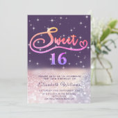 Sparkle Glam chic glitter script ombre Invitation Kaart (Staand voorkant)