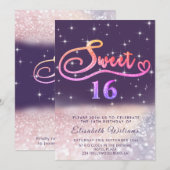 Sparkle Glam chic glitter script ombre Invitation Kaart (Voorkant / Achterkant)