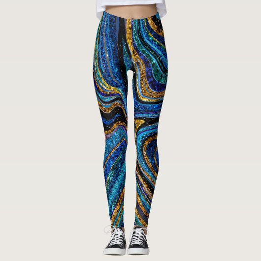 Sparkle Glam Glitter girale kunstblauw Leggings (Voorkant)