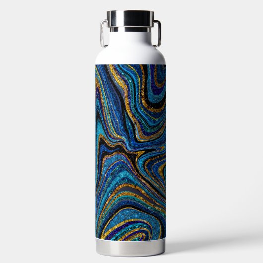 Sparkle Glam Glitter girale kunstblauw Waterfles (Voorkant)