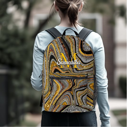 Sparkle Glam Glitter girale marmer grijs goud Bedrukte Rugzak