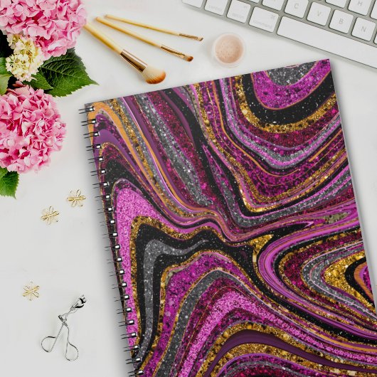 Sparkle Glam Glitter girale marmer roze Notitieboek