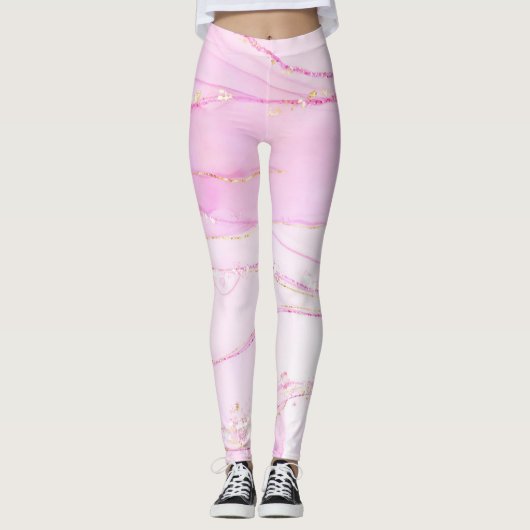 Sparkle Glam Glitter girale marmering roze vormgev Leggings (Voorkant)
