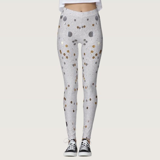 Sparkle Glam Glitter girly marble art grijs Leggings (Voorkant)