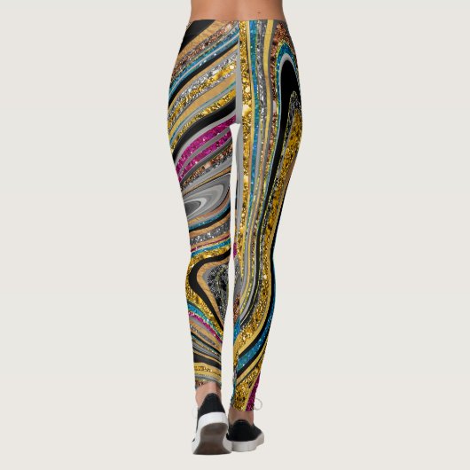 Sparkle Glam Glitter girly marble art grijs Leggings (Achterkant)