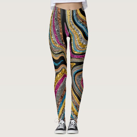 Sparkle Glam Glitter girly marble art grijs Leggings (Voorkant)