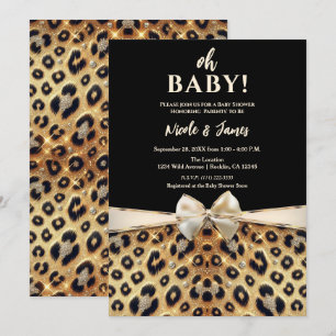 Sparkle Glam Gold Black Leopard Print Baby shower Kaart