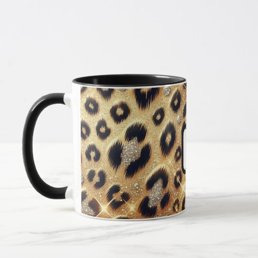 Sparkle Glam Goud Zwart Leopard Cheetah Print Mok (Links)