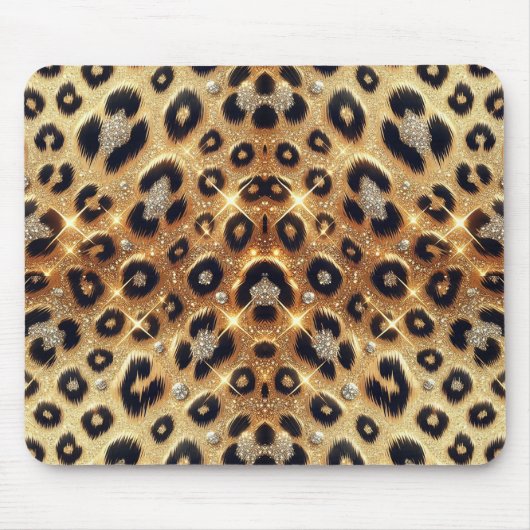 Sparkle Glam Goud Zwart Leopard Cheetah Print Muismat (Voorkant)