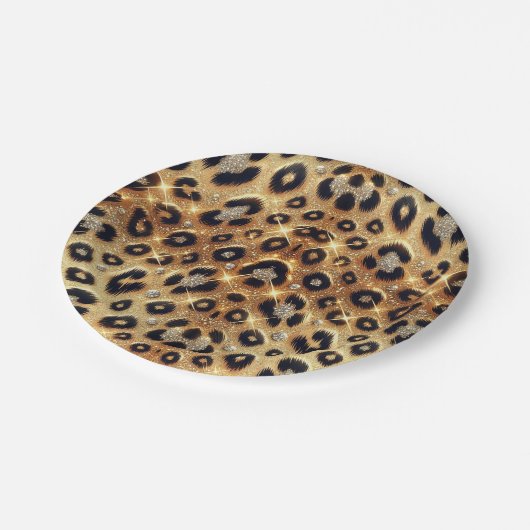 Sparkle Glam Goud Zwart Leopard Cheetah Print Papieren Bordje (Gekanteld)