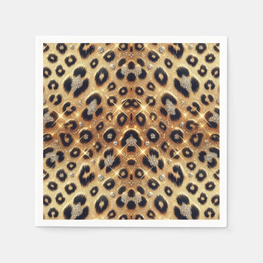 Sparkle Glam Goud Zwart Leopard Cheetah Print Servet (Voorkant)