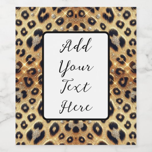 Sparkle Glam Goud Zwart Leopard Cheetah Print Wijn Etiket (Enkel label)