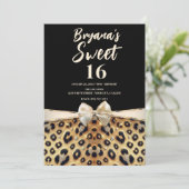 Sparkle Glam Goud Zwart Leopard Print Sweet 16 Kaart (Staand voorkant)