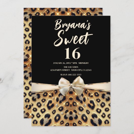 Sparkle Glam Goud Zwart Leopard Print Sweet 16 Kaart (Voorkant / Achterkant)
