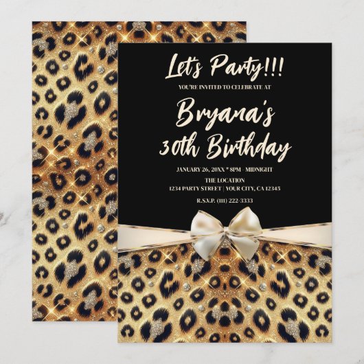Sparkle Glam Goud Zwart Leopard Print Verjaardag Kaart (Voorkant / Achterkant)