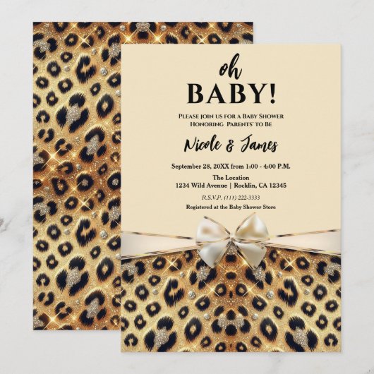 Sparkle Glam Leopard Print Baby shower Kaart (Voorkant / Achterkant)
