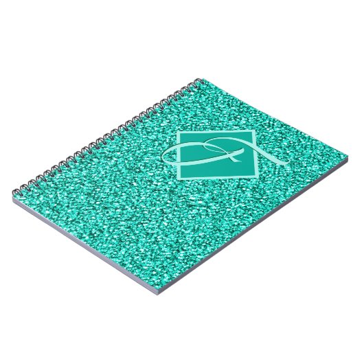 Sparkle Glam Turquoise Blue Glitter Monogram Notitieboek (Linkerzijde)