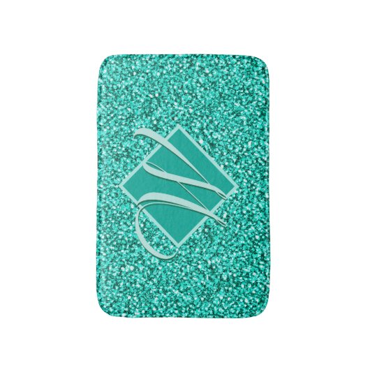 Sparkle Glam Turquoises Blue Glitter Monogrammed Badmat (Voorkant Verticaal)