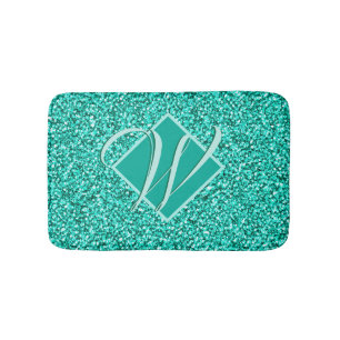 Sparkle Glam Turquoises Blue Glitter Monogrammed Badmat