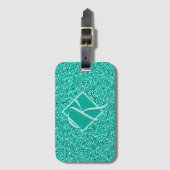 Sparkle Glam Turquoises Blue Glitter Monogrammed Bagagelabel (Voorkant (verticaal))