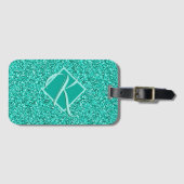 Sparkle Glam Turquoises Blue Glitter Monogrammed Bagagelabel (Voorkant (horizontaal))