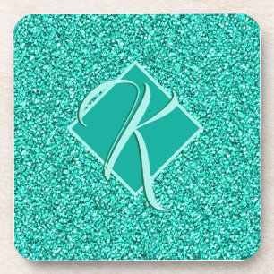 Sparkle Glam Turquoises Blue Glitter Monogrammed Bier Onderzetter