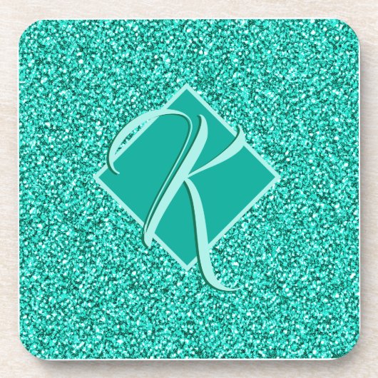 Sparkle Glam Turquoises Blue Glitter Monogrammed Bier Onderzetter (Voorkant)