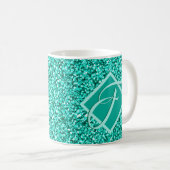 Sparkle Glam Turquoises Blue Glitter Monogrammed Koffiemok (Voorkant rechts)