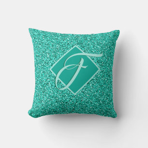 Sparkle Glam Turquoises Blue Glitter Monogrammed Kussen