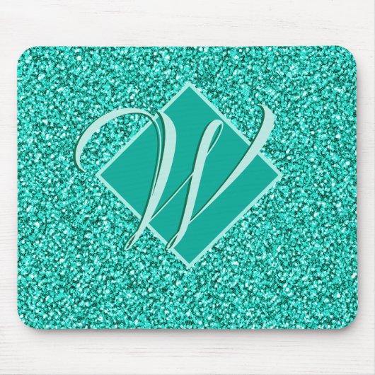 Sparkle Glam Turquoises Blue Glitter Monogrammed Muismat (Voorkant)