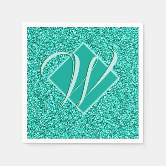Sparkle Glam Turquoises Blue Glitter Monogrammed Servet (Voorkant)