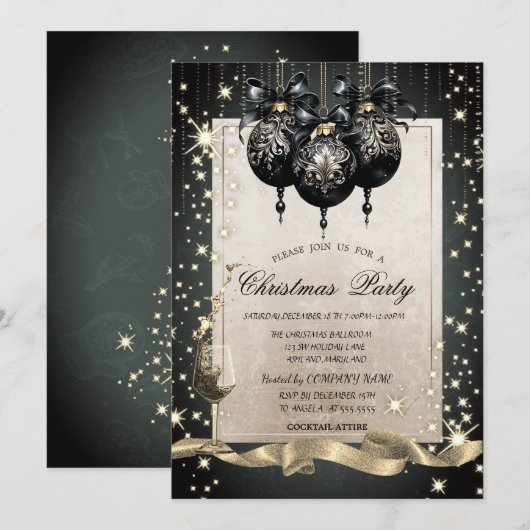 Sparkle, Glas, Zwarte Ballen Bedrijf Kerstfeest Kaart (Voorkant / Achterkant)