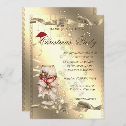 Sparkle Glass Bow Corporate Christmas Party, Kaart (Voorkant / Achterkant)
