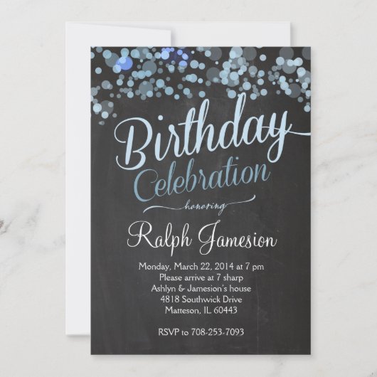 Sparkle Glitter Blue Birthday Invitation Kaart (Voorkant)