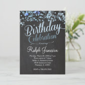 Sparkle Glitter Blue Birthday Invitation Kaart (Staand voorkant)