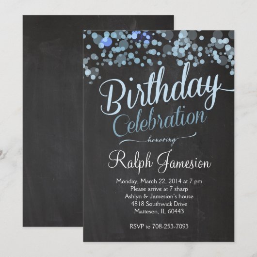Sparkle Glitter Blue Birthday Invitation Kaart (Voorkant / Achterkant)