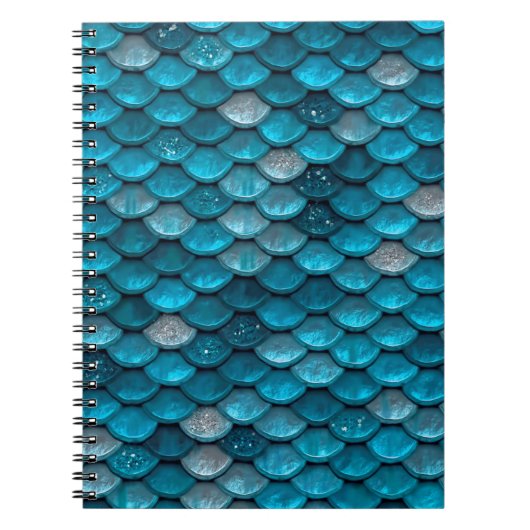 Sparkle Glitter Blue Blauwgroen Aqua Mermaid Scale Notitieboek (Voorkant)