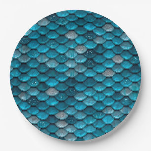 Sparkle Glitter Blue Blauwgroen Aqua Mermaid Scale Papieren Bordje