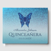 Sparkle Glitter Blue Floral Butterfly Quinceanera Gastenboek (Voorkant)