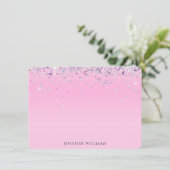 Sparkle Glitter Border Pink Custom Name Note Card Bedankkaart (Staand voorkant)