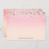 Sparkle Glitter Border Pink Custom Name Note Card Bedankkaart (Voorkant / Achterkant)